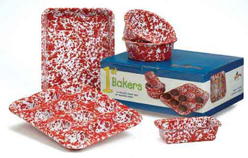 Child Enamelware Red Marble Mini Baking Set, 5 Piece